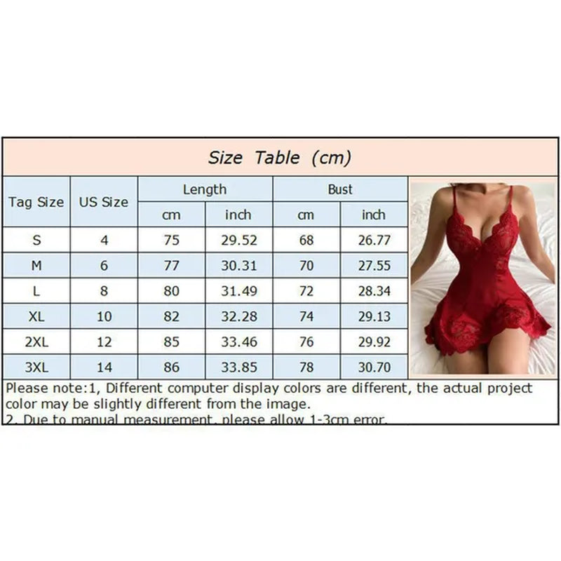 Ladies Spaghetti Strap Nightdress Deep V Neck Sheer Mesh Panel Lace Babydoll Backless Tulle Pajama Exotic Robe Dress